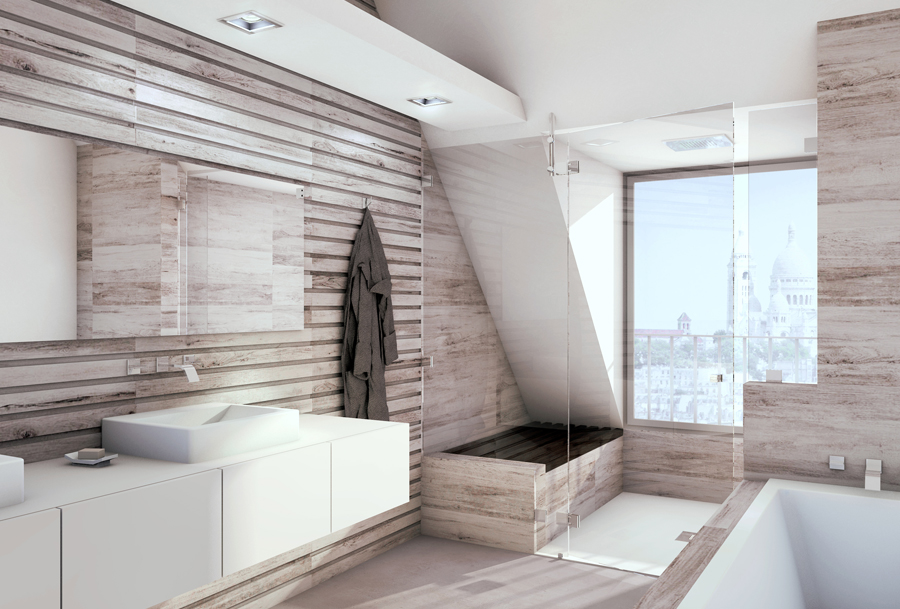 une salle d’eau au design élégant et à la propreté impeccable.