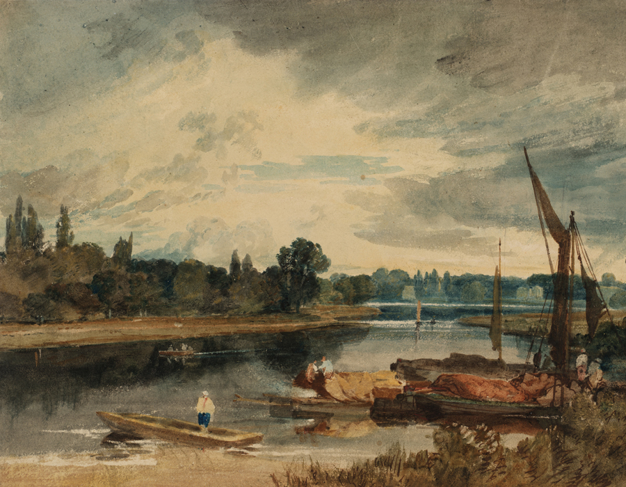 J. M. W. Turner (1775 – 1851), La Tamise près d’Isleworth : barque et péniches au premier plan, 1805, graphite et aquarelle sur papier, 25,8 x 36,5 cm Tate, accepté par la nation dans le cadre du legs Turner 1856, Photo © Tate