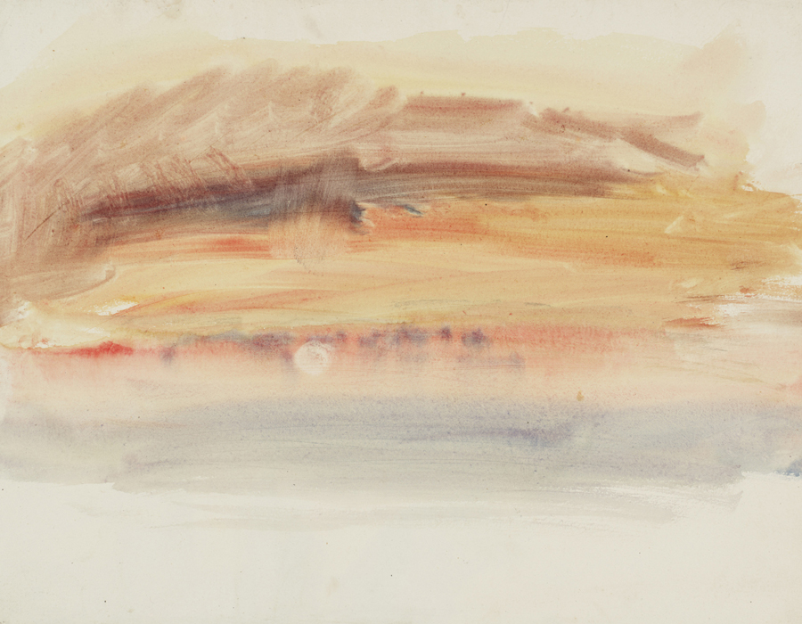 J. M. W. Turner (1775 – 1851), Coucher de soleil, vers 1845 aquarelle sur papier, 24 x 31,5 cm Tate, accepté par la nation dans le cadre du legs Turner 1856, Photo © Tate