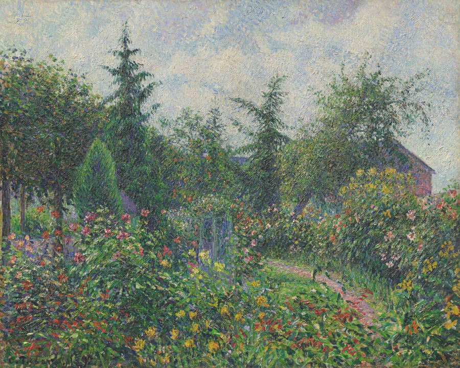 Tableau de Pissaro, expo coté jardin, jardin fleurit coloré